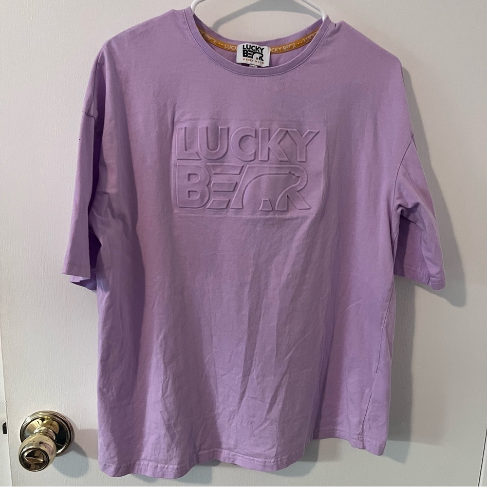 Lucky Bear Purple Embossed T-Shirt Streetwear Size M